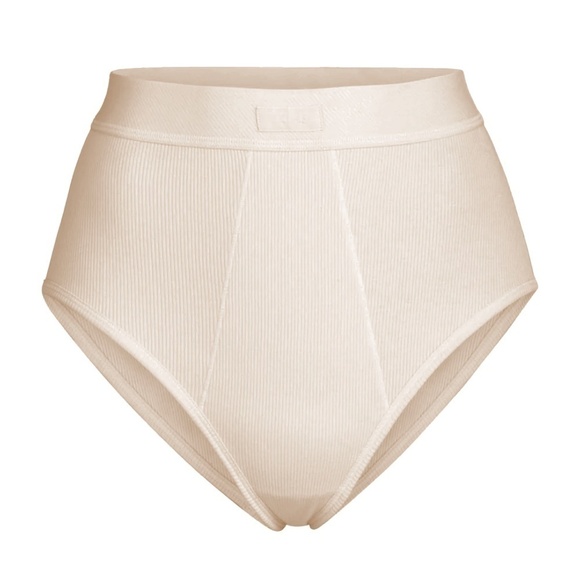 SKIMS Cotton Rib High Waisted Boyfriend Panty Brief Underwear Bone NWT NIP - Picture 6 of 9